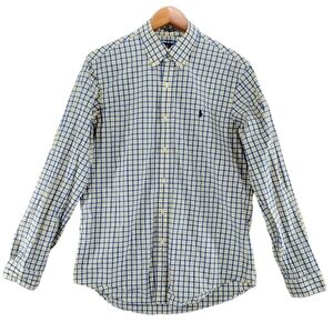 Ralph Lauren Dress Shirt Men M Check Plaid Windowpane Graph Blue Yellow Wht Logo